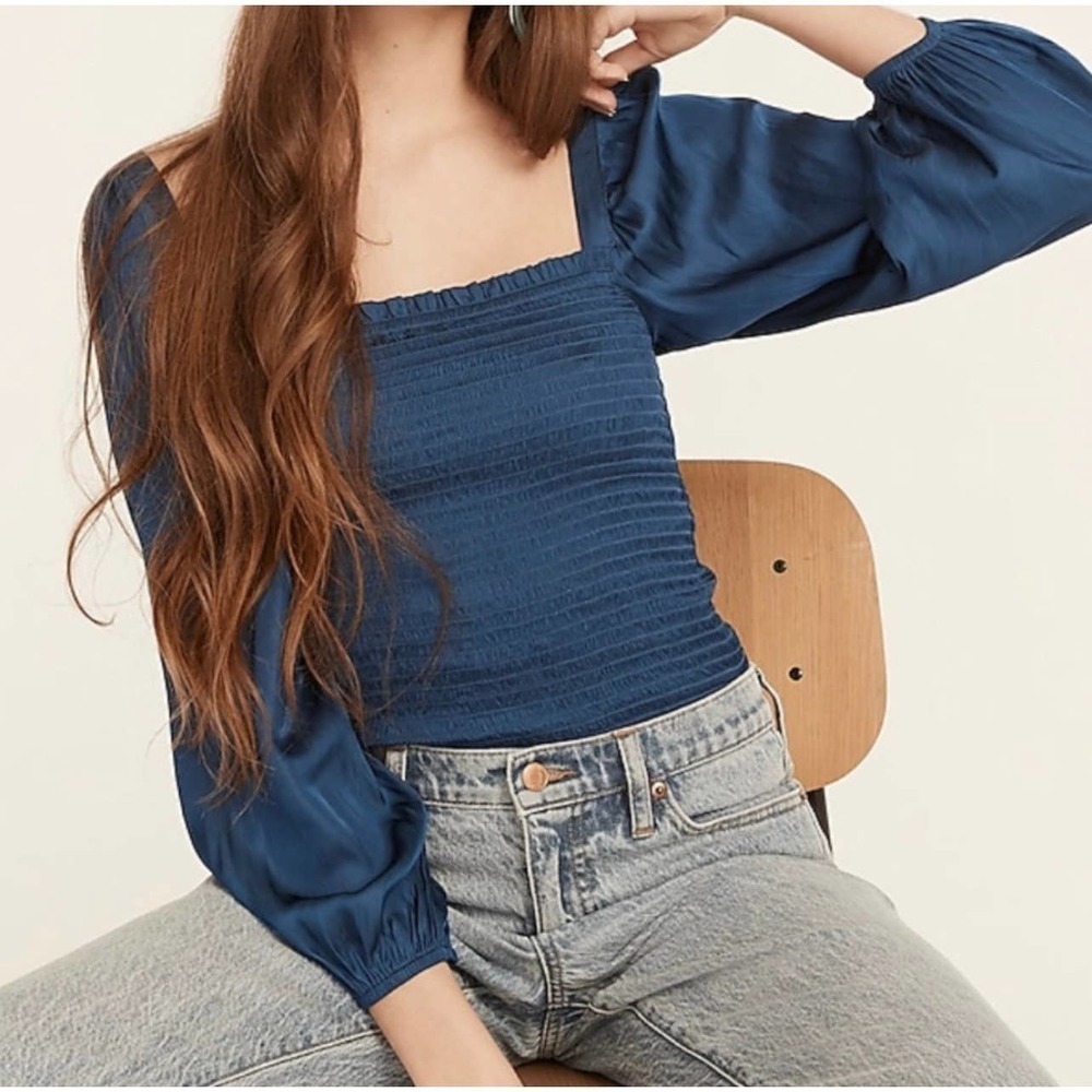 J. Crew Blue Square Neck Blouse